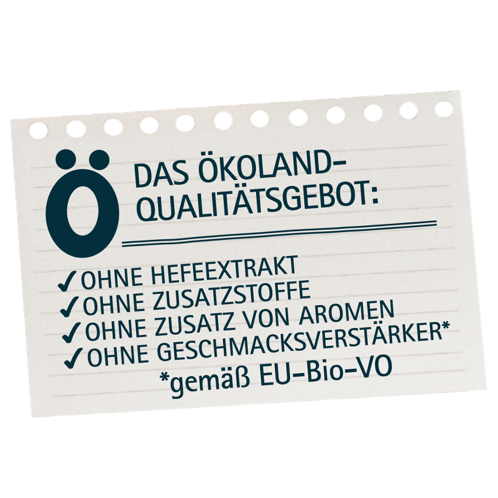 Ökoland Qualitätsversprechen: Bio-Knochenbrühe ohne Hefeextrakt, Zusatzstoffe, Aromen und Geschmacksverstärker.