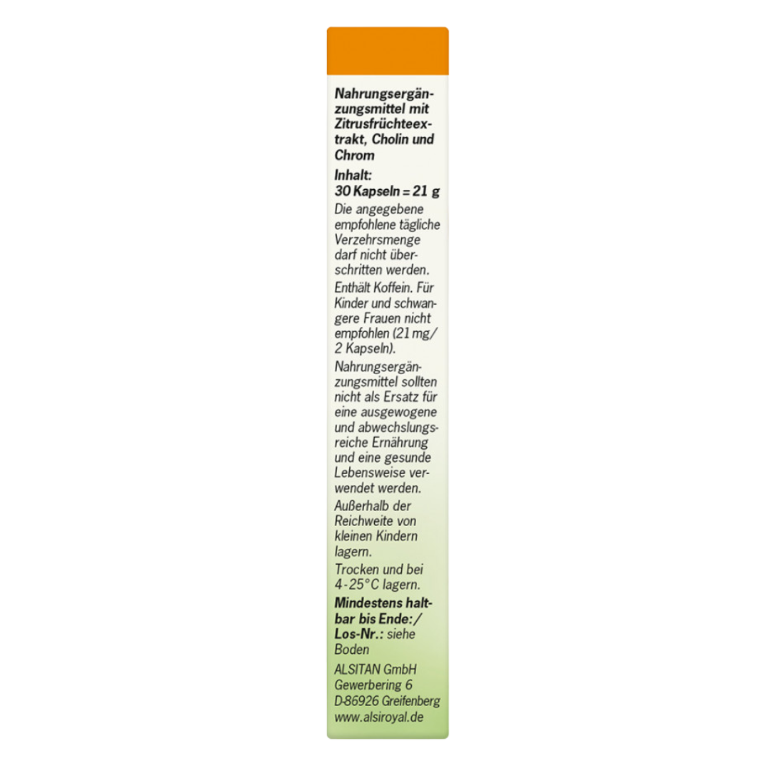 Alsiroyal Figura Fettstoffwechsel Kapseln – Nahrungsergänzung mit Cholin, Chrom und Zitrusfruchtextrakt, Hinweise zu Lagerung und Anwendung