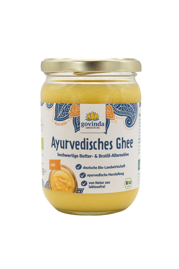 Govinda Ayurvedisches Bio Ghee – hochwertige Butter- und Bratöl-Alternative aus deutscher Bio-Landwirtschaft, laktosefrei und ayurvedisch hergestellt.