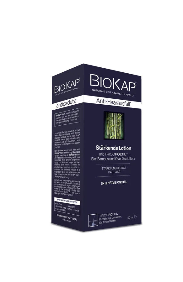 BioKap Anti-Haarausfall Stärkende Lotion mit TRICOFOLTIL – Intensive Formel mit Bio-Bambus, Olax Dissitiflora, Linsenextrakt, Kupfer und Biotin zur Kräftigung und Festigung der Haare, 50 ml