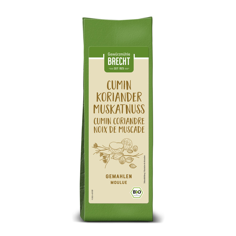Cumin Koriander Muskatnuss Gewürzmischung gemahlen im Blockbeutel Bio 150g Brecht