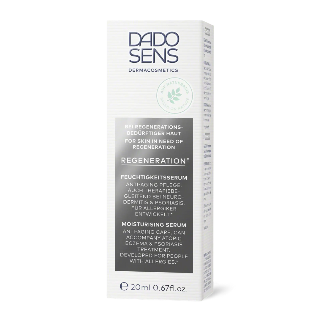 DADO SENS REGENERATION E Feuchtigkeitsserum 20 ml – Umverpackung der regenerierenden Anti-Aging Pflege für sensible Haut