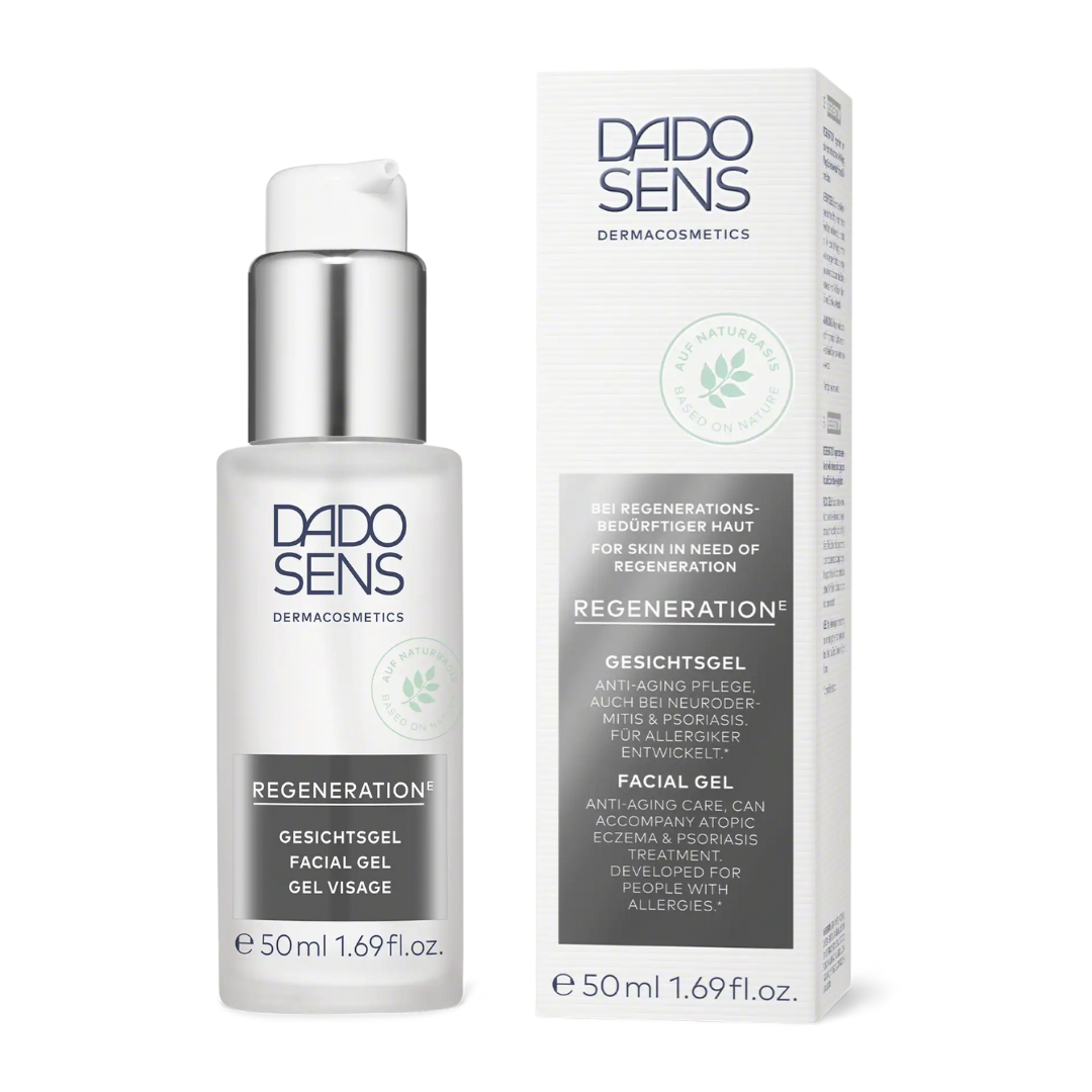 DADO SENS REGENERATION E Gesichtsgel 50 ml – Flasche mit Pumpspender und Umverpackung im Set