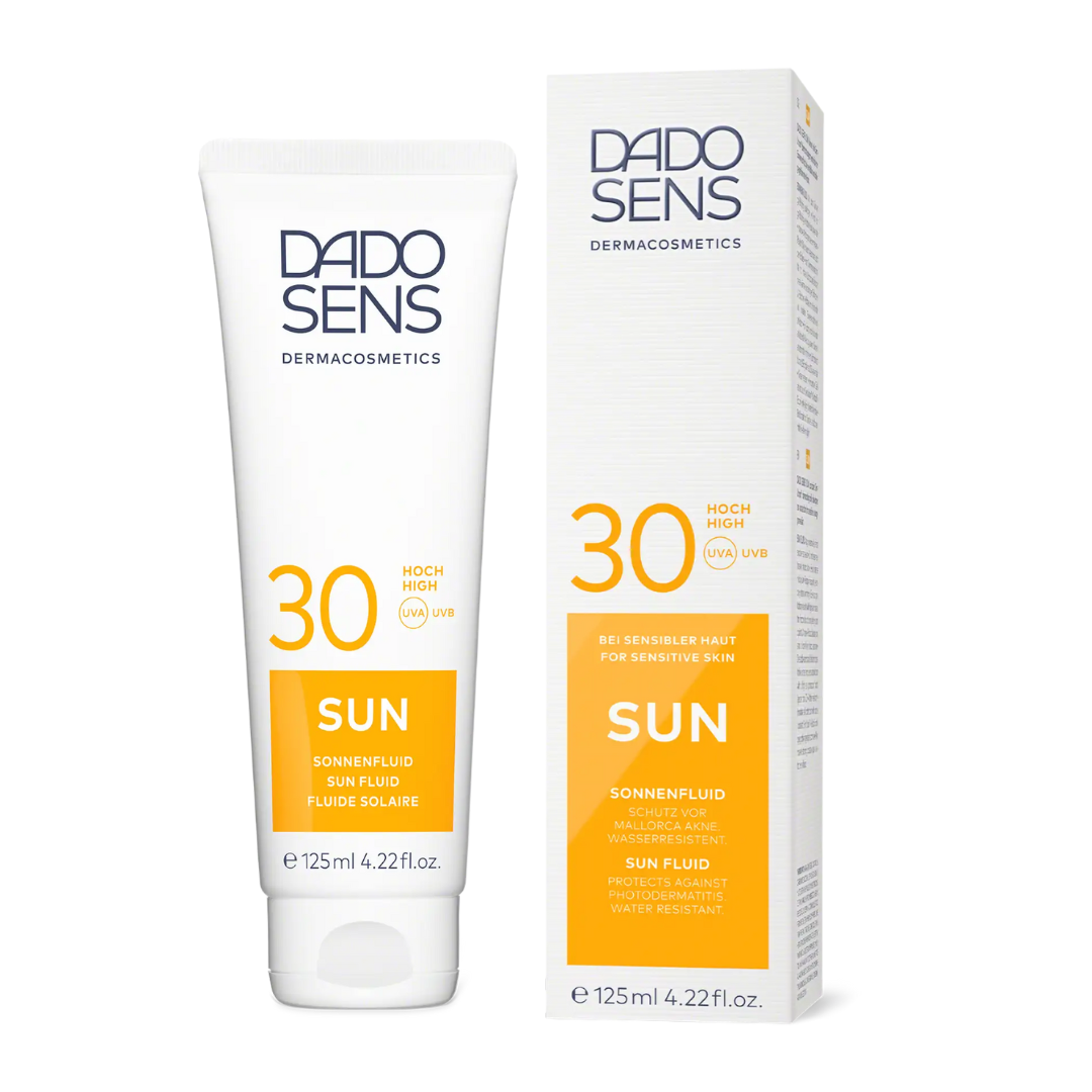 DADO SENS SUN Sonnenfluid LSF 30 – Tube mit Umverpackung im Set, wasserfest und beruhigend bei lichtbedingten Hautreaktionen