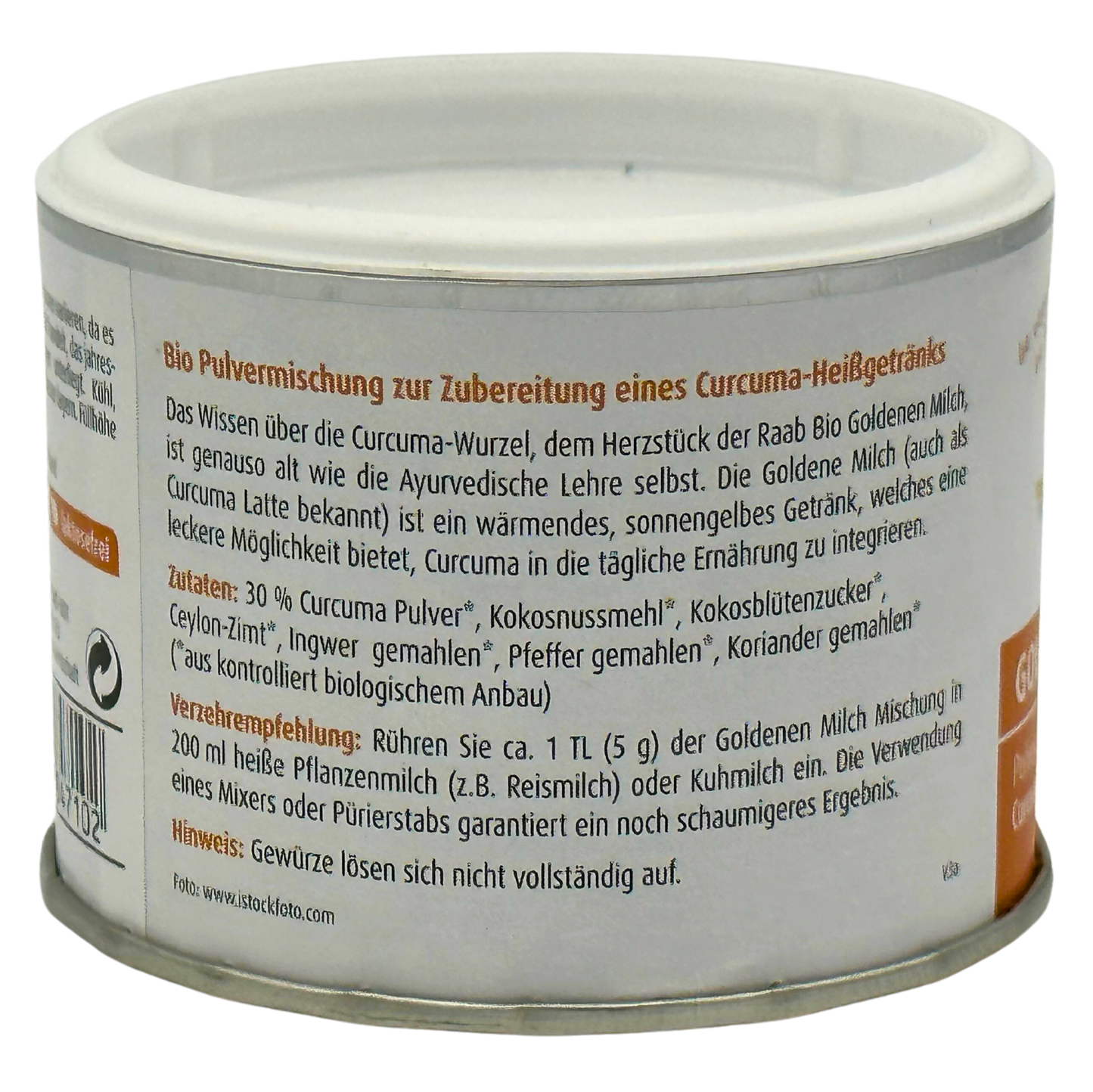 Raab Bio Goldene Milch Curcuma Latte Pulver, 70g
