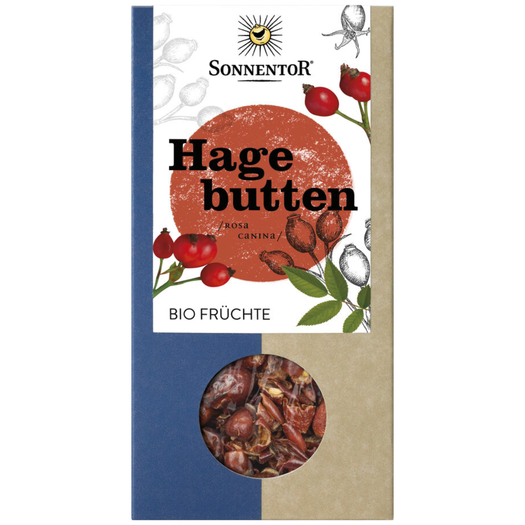 Sonnentor Hagebutten Bio Früchte lose, naturbelassene Hagebutten in dekorativer Verpackung mit Sichtfenster