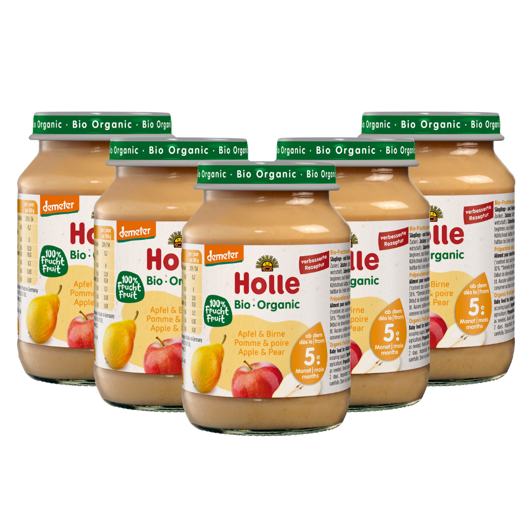 6er-Pack Holle Bio-Babygläschen Apfel & Birne – 100 % Frucht, Demeter-zertifiziert – geeignet ab dem 5. Monat
