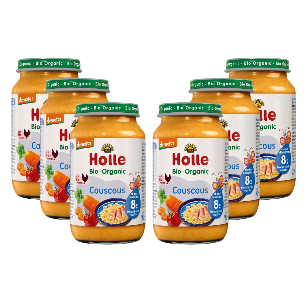 Holle Bio-Couscous Babygläschen im praktischen 6er-Pack – mit Bio-Huhn und Gemüse ab dem 8. Monat