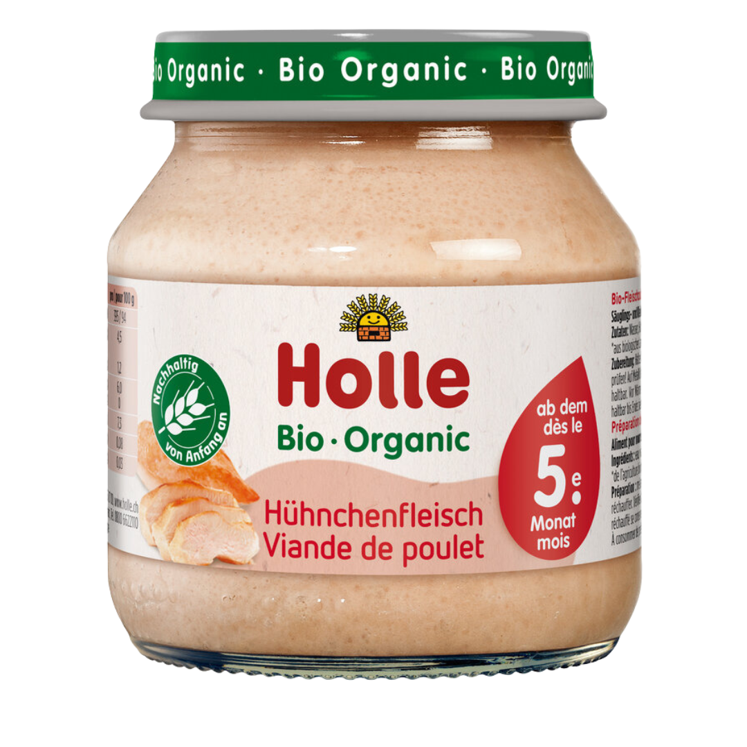 Holle Bio-Hühnchenfleisch Babygläschen – feines Fleisch für Beikosteinsteiger ab dem 5. Monat