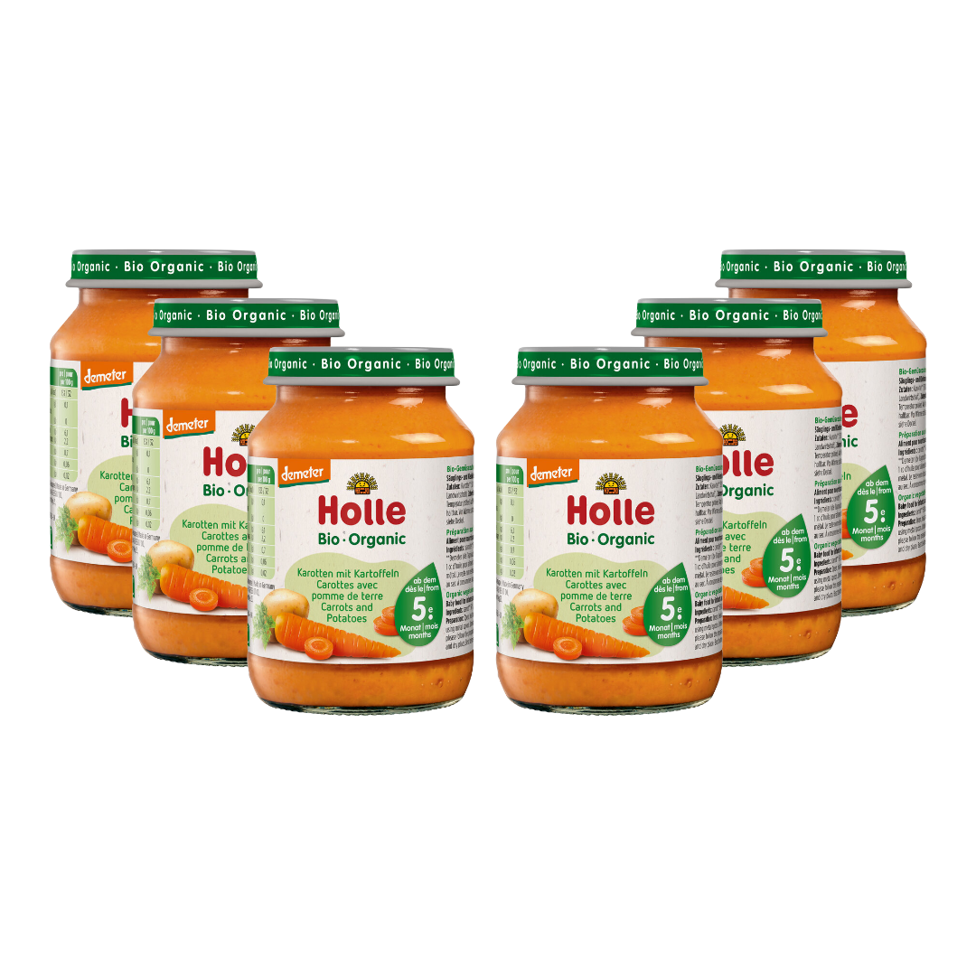 Holle Bio-Babygläschen Karotten mit Kartoffeln im 6er-Pack – Gemüsebeikost ab dem 5. Monat für eine ausgewogene Baby-Ernährung