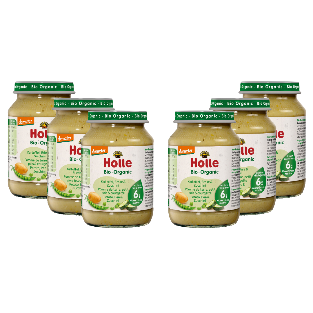 Holle Bio-Babygläschen Kartoffel Erbse Zucchini im 6er-Pack – Gemüsebrei für Babys ab dem 6. Monat.