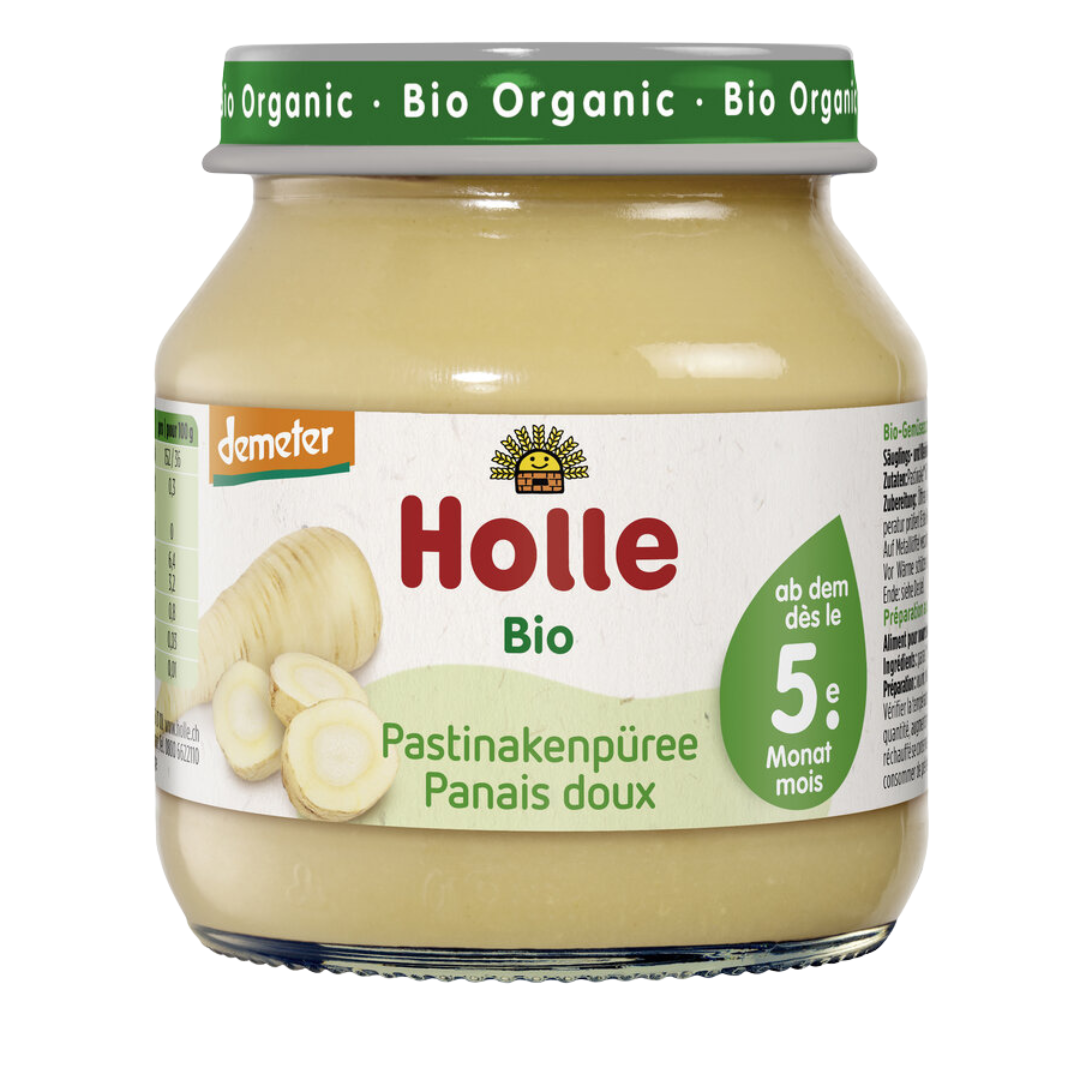 Holle Bio-Babygläschen Pastinakenpüree ab dem 5. Monat – reines Wurzelgemüse in Demeter-Qualität.