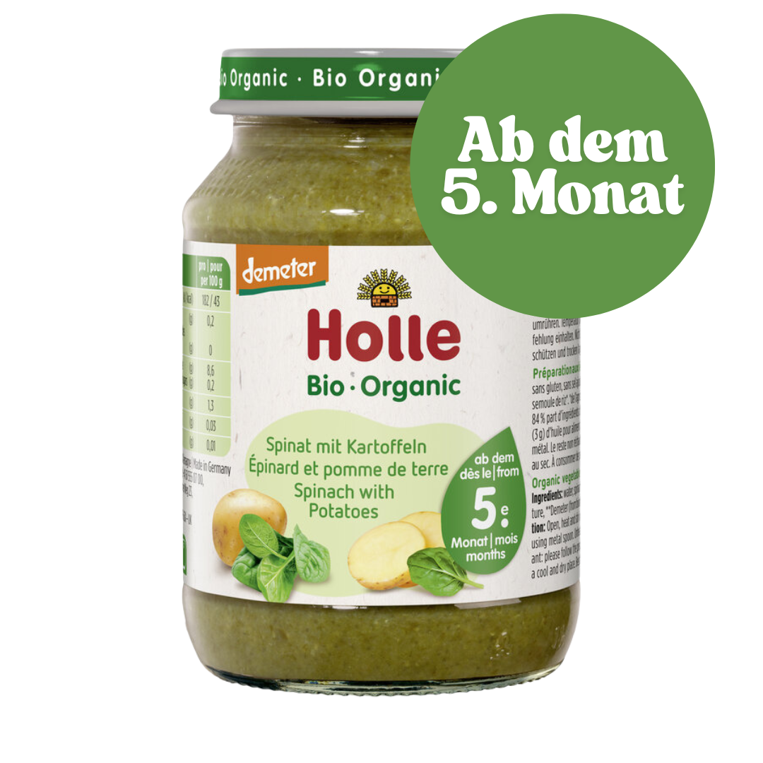 Holle Bio-Babygläschen Spinat mit Kartoffeln ab dem 5. Monat – Demeter-zertifiziert.