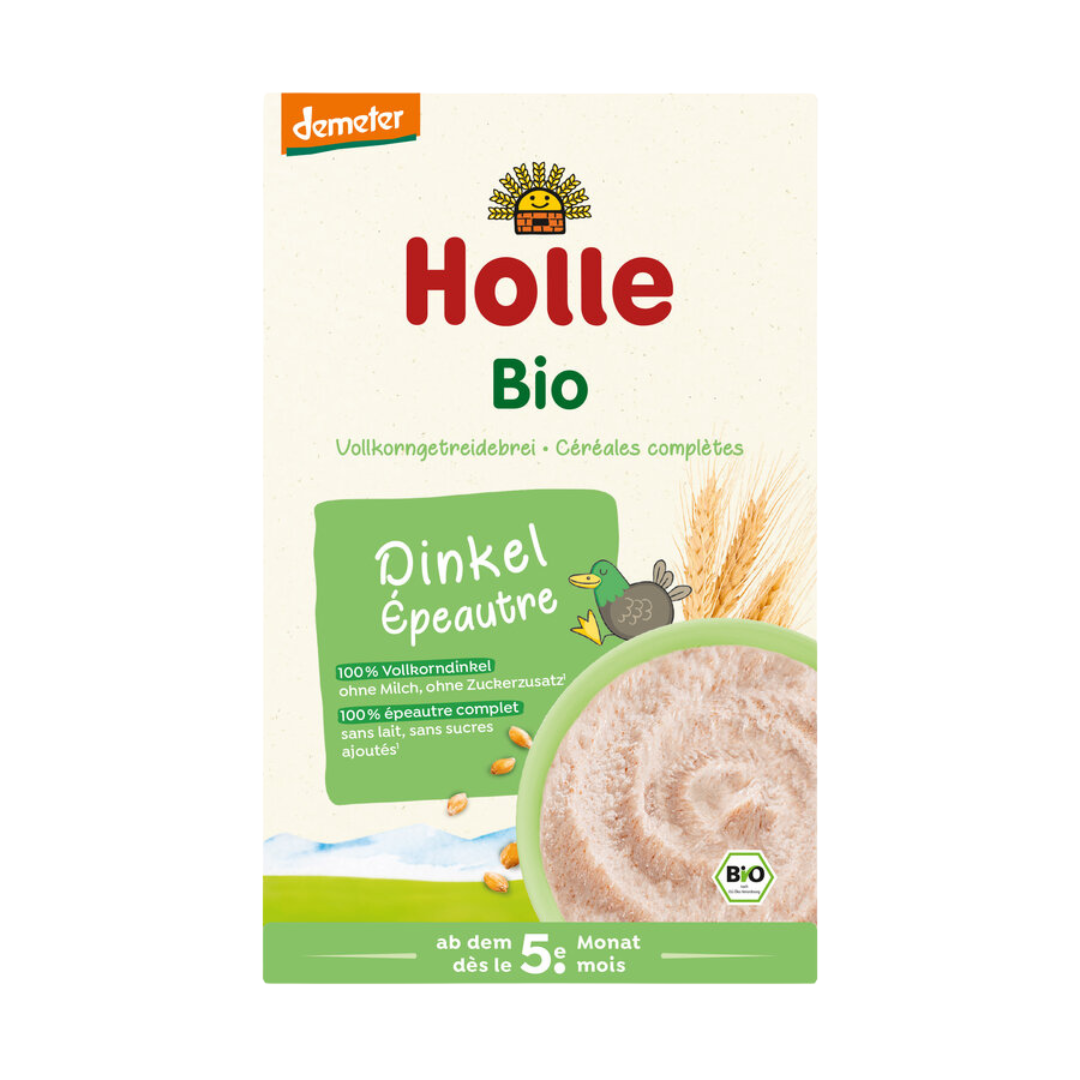 Holle Bio Dinkel Vollkorngetreidebrei ab dem 5. Monat – Demeter-Qualität, 100 % Vollkorndinkel ohne Zuckerzusatz