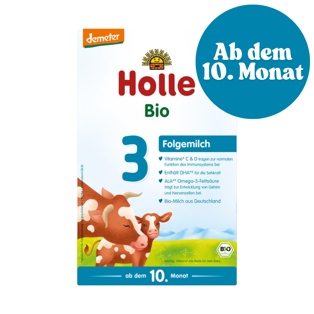 Holle Bio Folgemilch 3 ab dem 10. Monat – Demeter-zertifizierte Baby-Milchnahrung mit DHA, ALA und Vitaminen C & D aus Kuhmilch