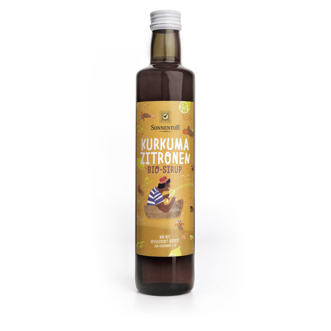 Sonnentor Kurkuma-Zitronen Bio-Sirup – 500 ml Flasche, erfrischender Sirup mit Kurkuma und Zitrone, mit Apfeldicksaft gesüßt