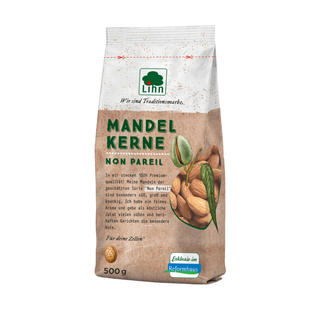 Lihn Mandelkerne Non Pareil 500g – geschälte Premium-Mandeln mit feinem Geschmack, ideal zum Backen und Snacken