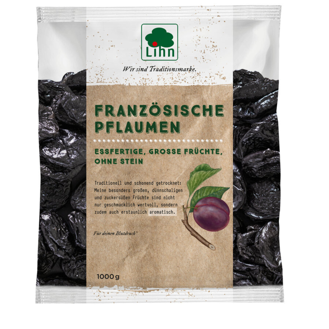 Lihn Französische Pflaumen 1000 g – extra große, entsteinte Trockenpflaumen in Familienpackung, ideal für ballaststoffreiche Ernährung
