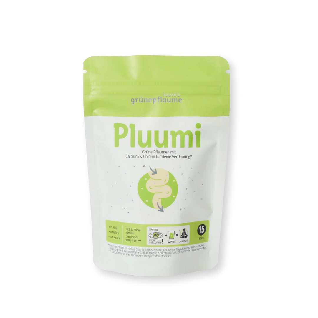 Pluumi Verdauungsunterstützung 15 Stück - Grüne Pflaumen Supplement mit Calcium und Chlorid