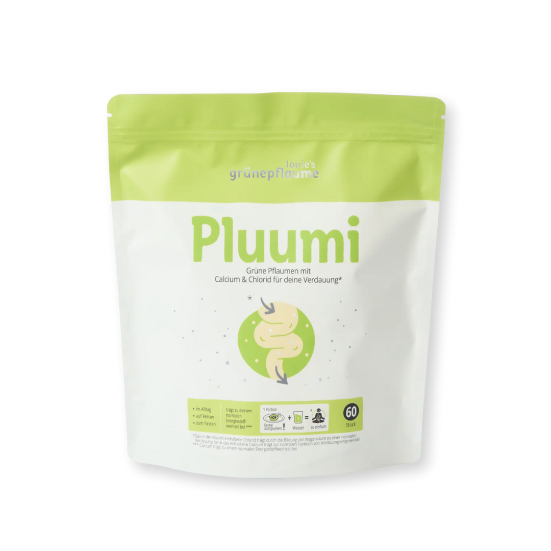 Pluumi Grüne Pflaumen Supplement 60 Stück - Calcium Chlorid Nahrungsergänzungsmittel Verdauung