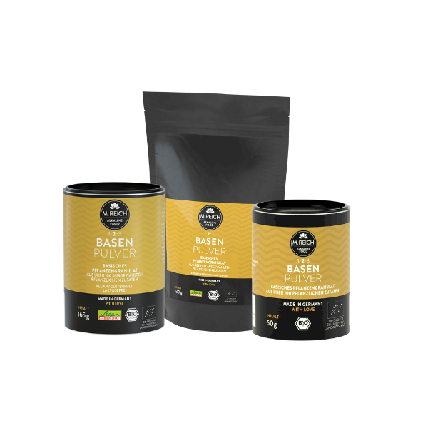 M. Reich Basenpulver – basisches Pflanzengranulat aus über 100 pflanzlichen Zutaten, 60 g, 165 g und 330 g Varianten