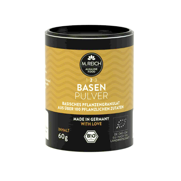 M. Reich Basenpulver 60 g – veganes basisches Pflanzengranulat in Bio-Qualität, ideal zum Testen oder für unterwegs.