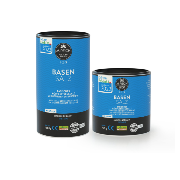 M. Reich Basensalz – basisches Körperpflegesalz für gezielte Entsäuerung, 750 g und 1500 g Dosen, Reformprodukt des Jahres 2022