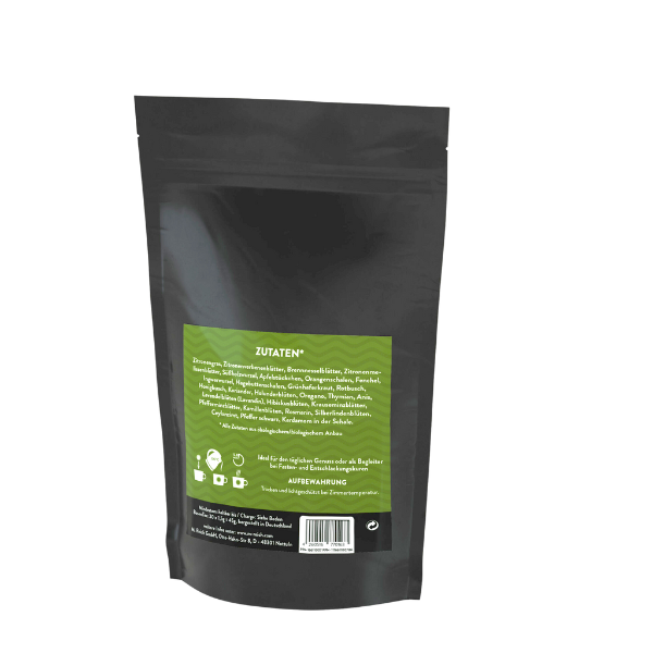 Bio Basentee von M. Reich – Zutatenliste und Zubereitungshinweise auf der Rückseite der Verpackung, 30 Filterbeutel