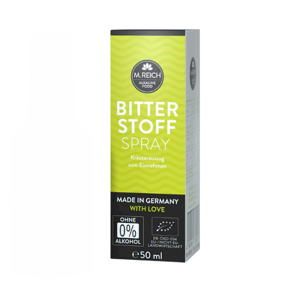 M. Reich Bitterstoff Spray – Produktverpackung des alkoholfreien Kräuterauszugs zum Einnehmen, 50 ml