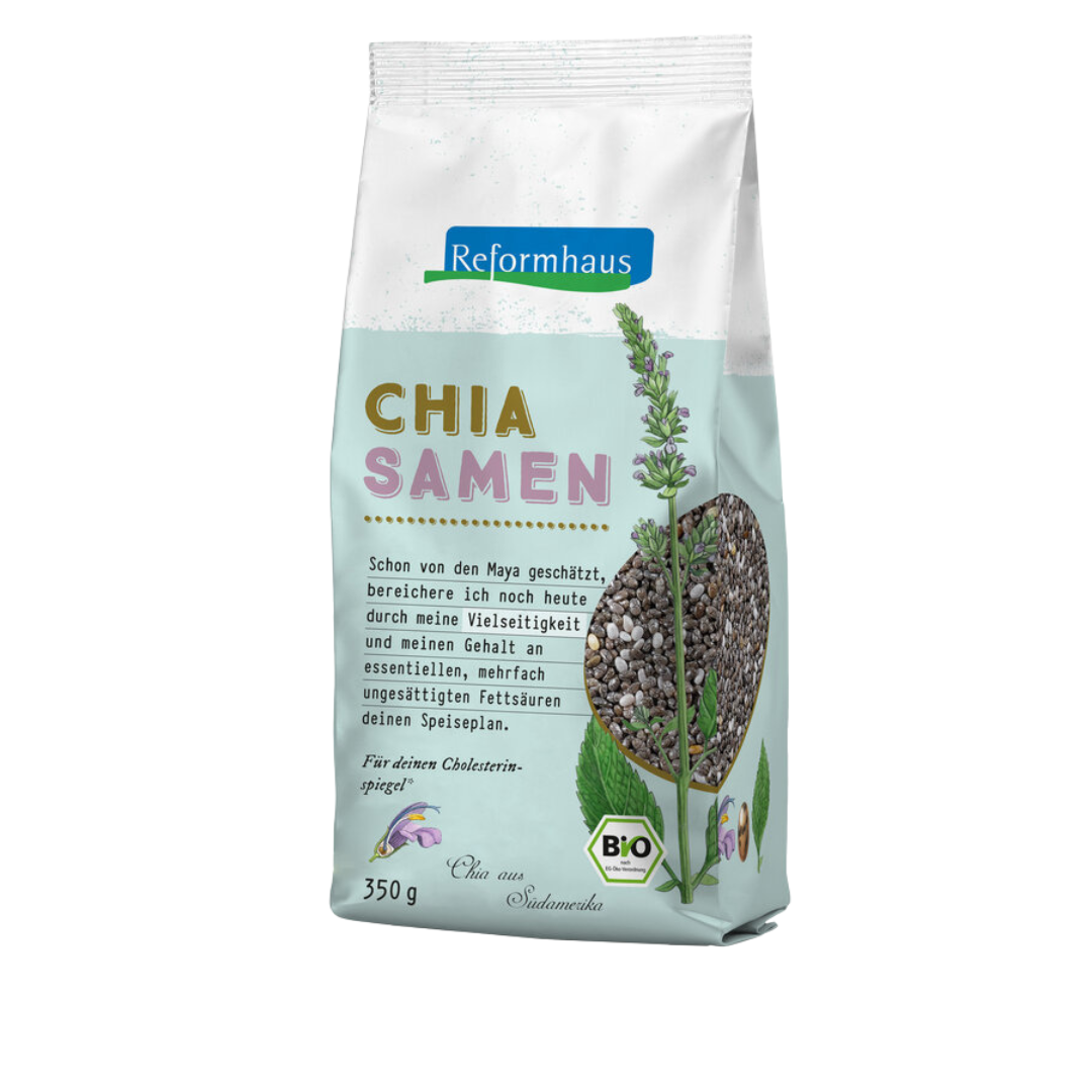 Reformhaus Bio Chiasamen Schwarz 350 g – ballaststoffreiche Chiasamen aus Südamerika mit hohem Gehalt an Omega-3-Fettsäuren