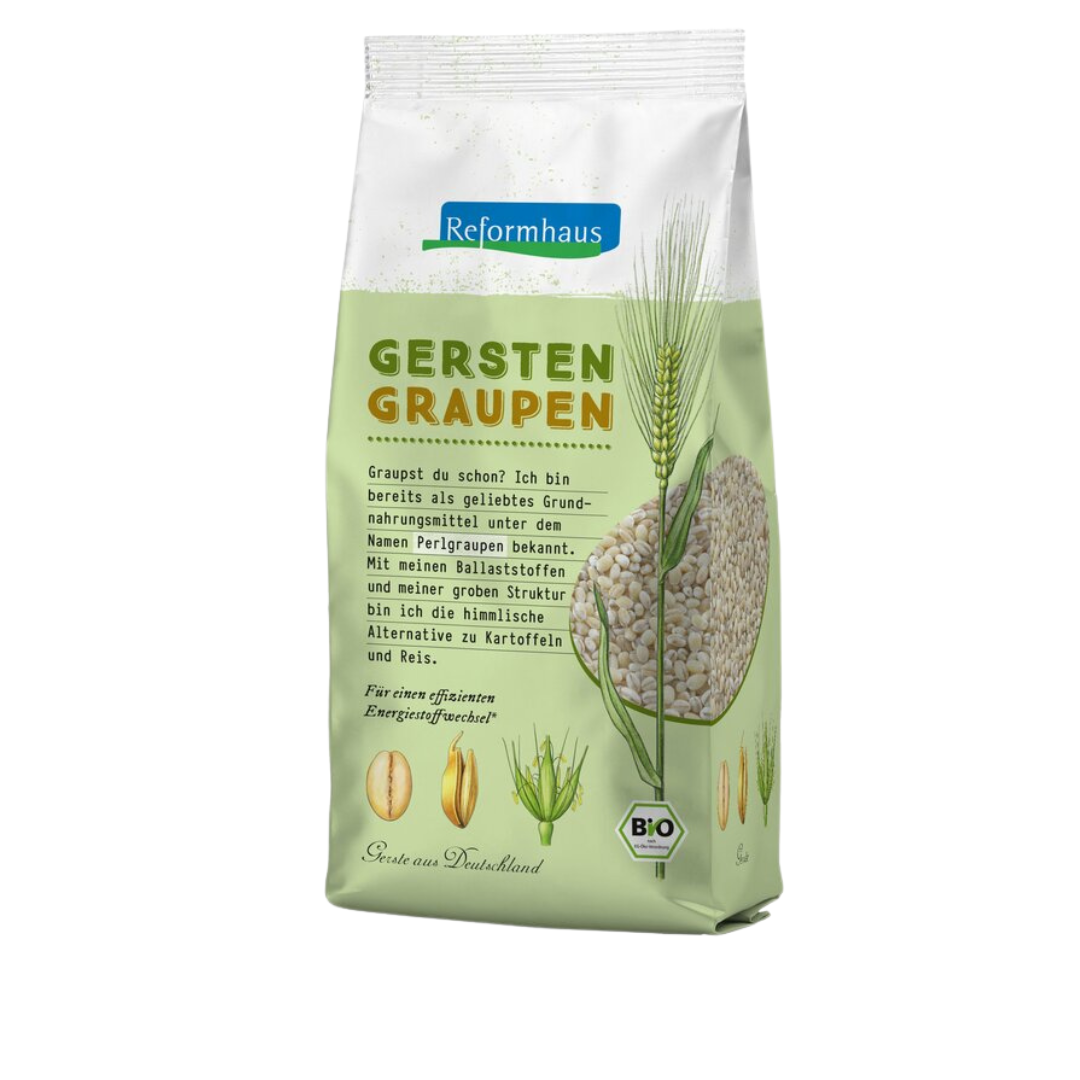 Reformhaus Bio Gerstengraupen 500 g – grobe Perlgraupen mit hohem Ballaststoffgehalt, ideal für Suppen, Aufläufe und Beilagen