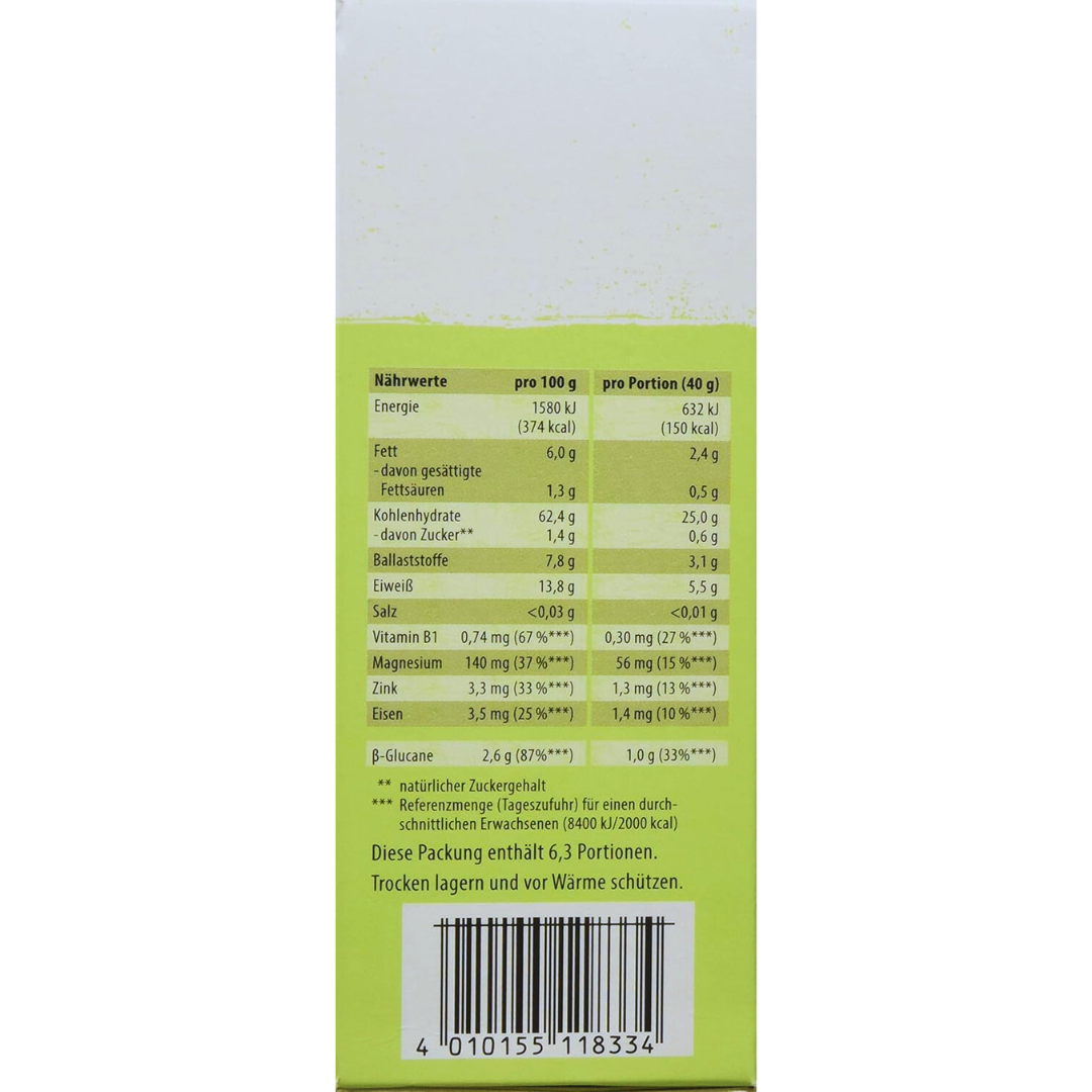 Reformhaus Haferwunder – Nährwerttabelle mit Vitaminen, Mineralstoffen und β-Glucanen pro 100 g und Portion