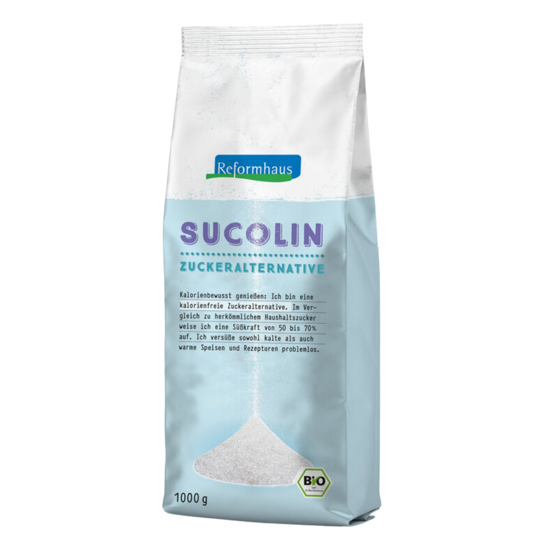 Frontansicht Reformhaus Sucolin Bio Zuckeralternative 1000 g – kalorienfreie Süße mit 50–70 % Süßkraft von Zucker