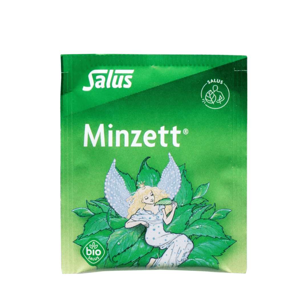 Salus Minzett Bio-Kräutertee – einzeln verpackter Filterbeutel mit Minzmotiv