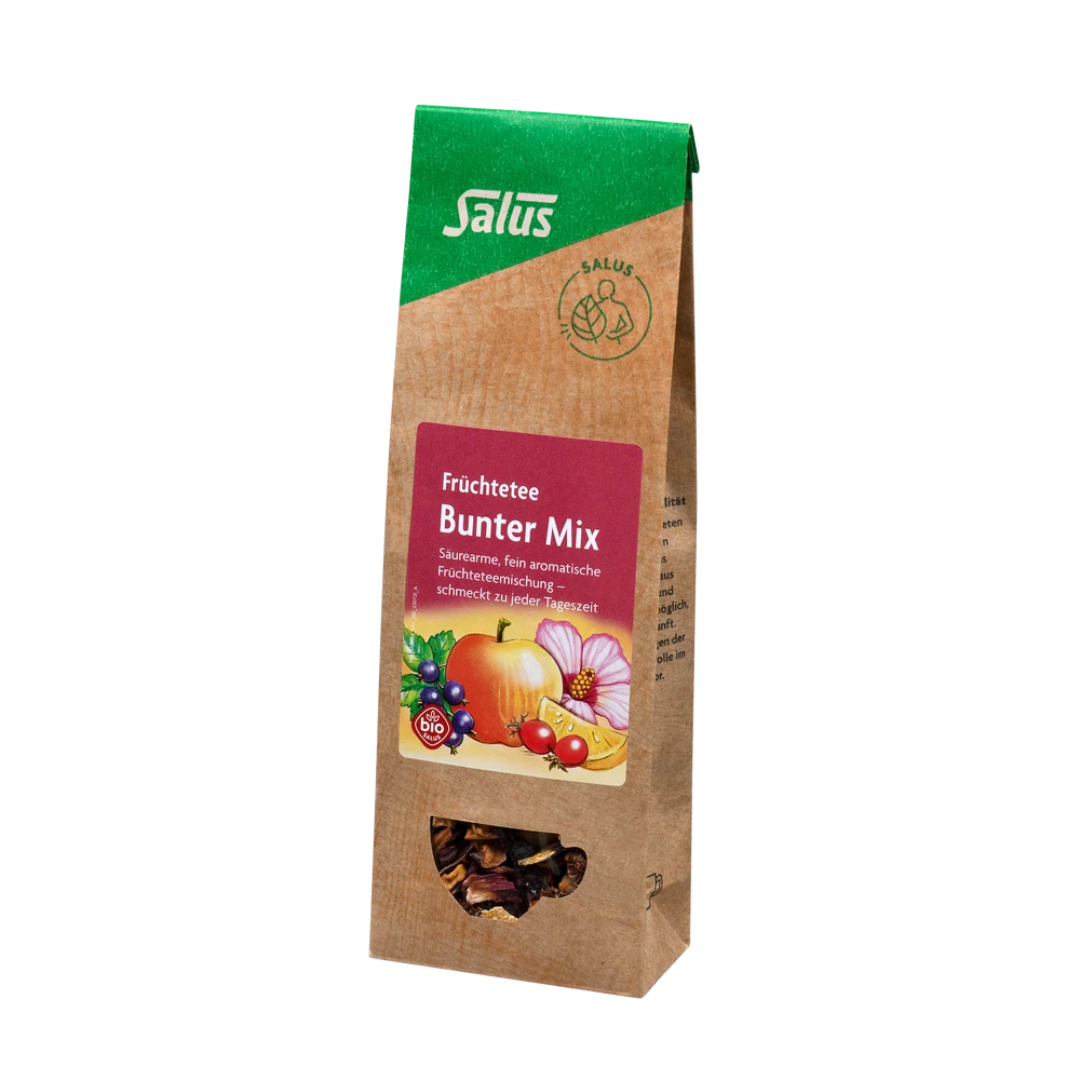Salus Früchtetee Bunter Mix Bio 100 g lose – säurearme aromatische Früchtemischung in Papiertüte