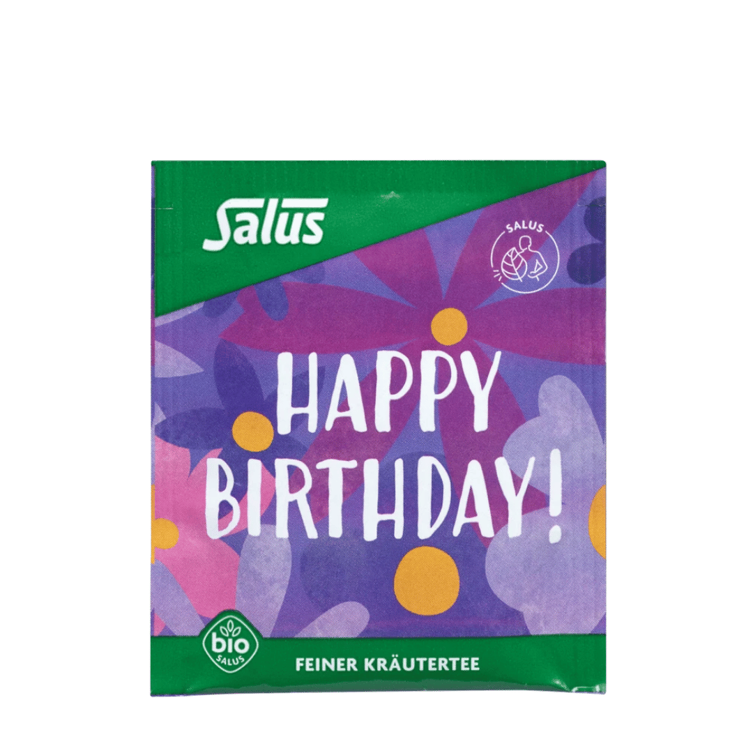 Salus Happy Birthday Bio Kräutertee – einzeln verpackter Teebeutel in bunter Geburtstagsedition