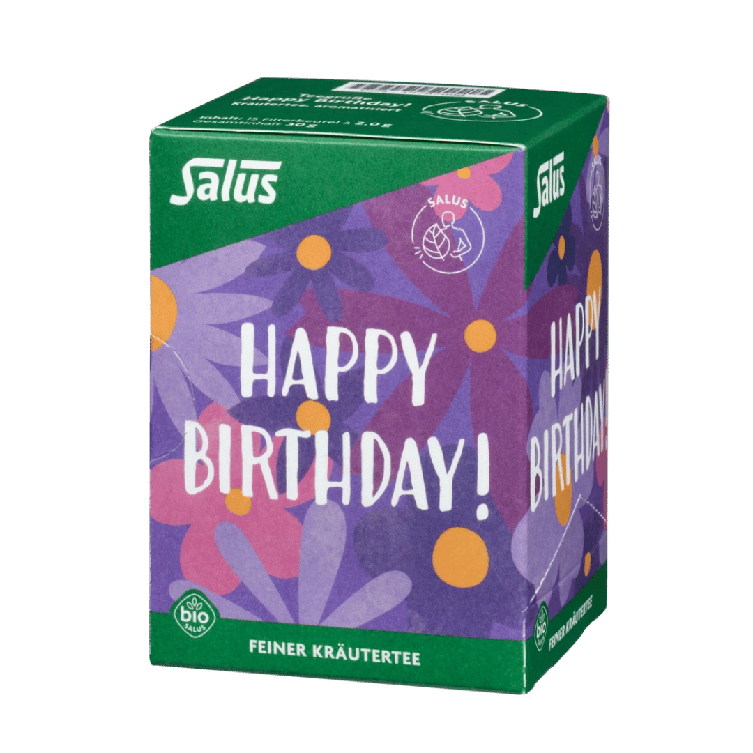Salus Happy Birthday Bio Kräutertee – aromatischer Kräutertee in bunter Geschenkbox mit 15 Filterbeuteln