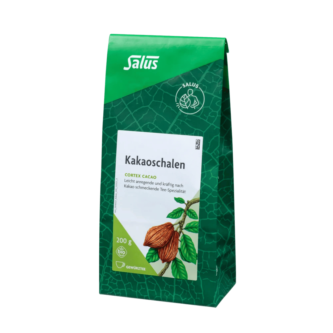 Salus Kakaoschalen Tee – 200 g lose Bio-Kakaoschalen im Aromaschutzbeutel, kräftig schokoladiger Gewürztee