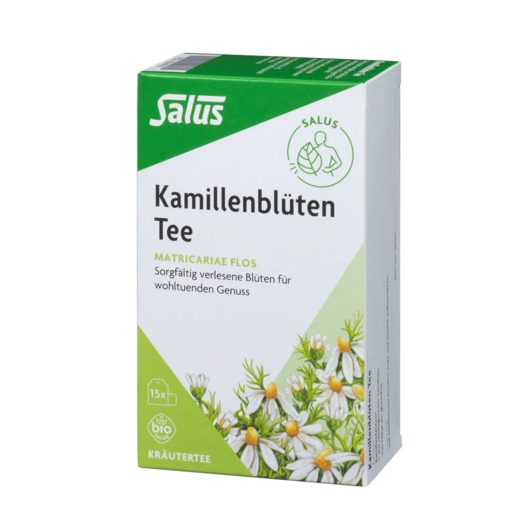 Salus Kamillenblüten Tee – 15 Filterbeutel Bio-Kräutertee im Karton, wohltuender Kamillentee für Genussmomente