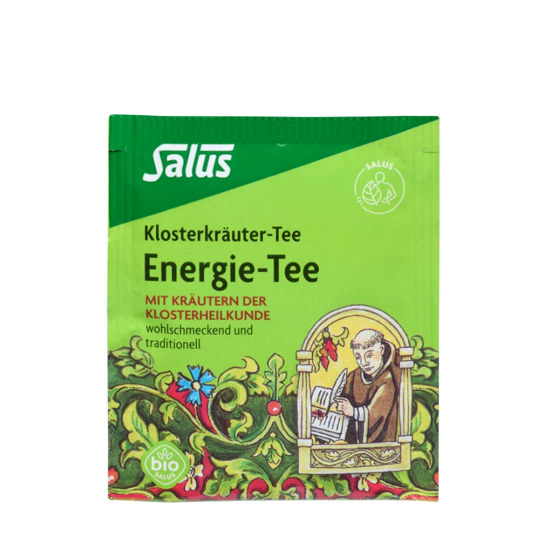 Salus Klosterkäutertee Energie-Tee Bio – einzelner Umbeutel mit Illustration aus der Klosterheilkunde
