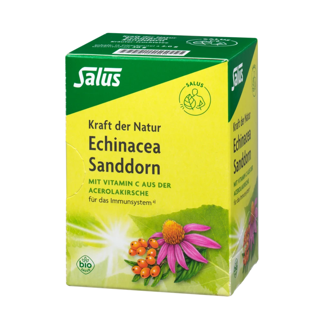 Salus Echinacea Sanddorn Bio – Packung mit Kräutertee, Sanddorn, Echinacea und Vitamin C aus Acerola