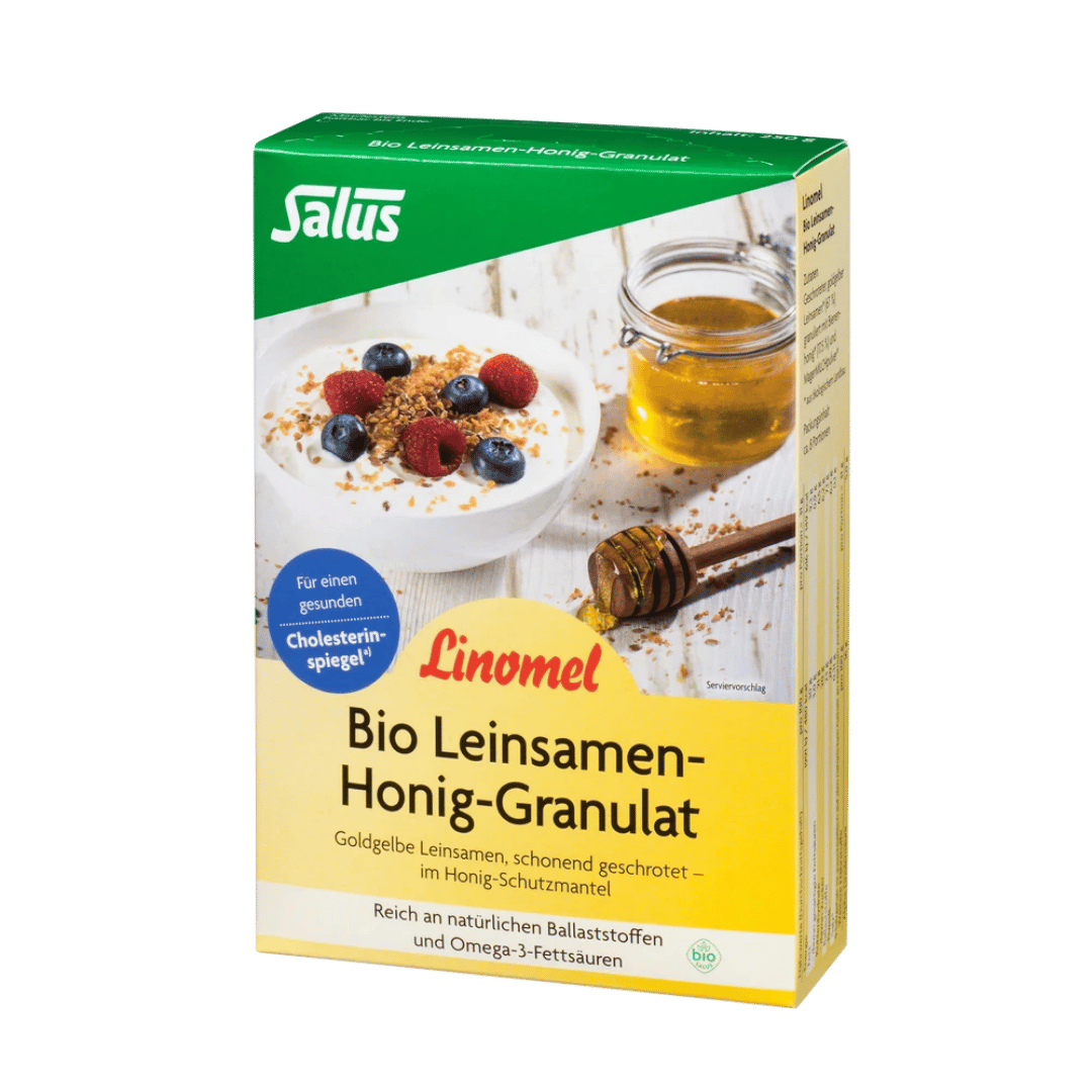 Salus Linomel Bio Leinsamen-Honig-Granulat, 250 g Packung mit geschroteten Leinsamen im Honigschutzmantel
