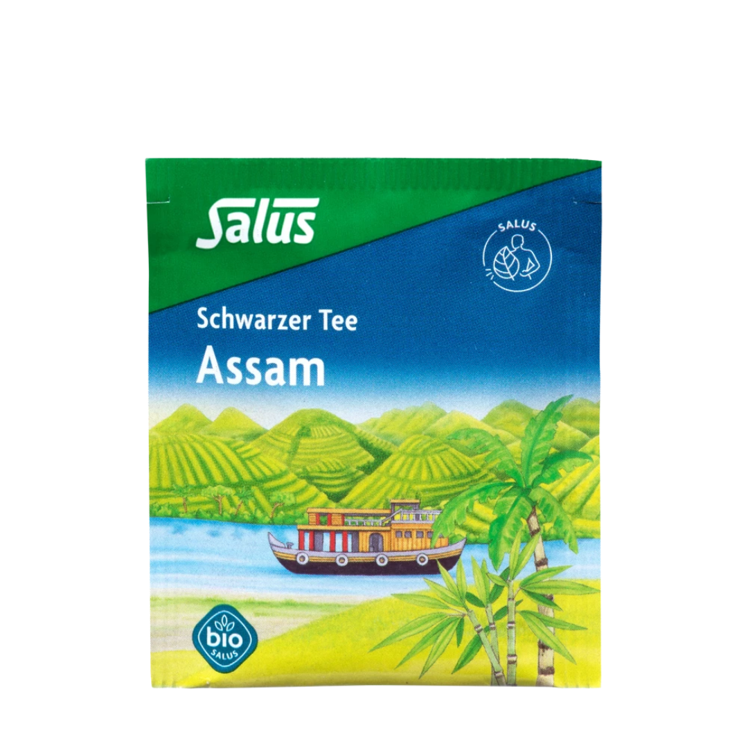 Salus Schwarzer Tee Assam Bio, Umverpackung des Teebeutels, 15 Filterbeutel