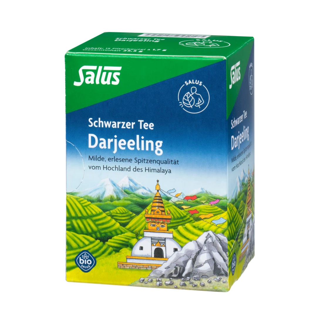 Salus Schwarzer Tee Darjeeling – Bio-Packung mit 15 Filterbeuteln in Spitzenqualität aus dem Himalaya