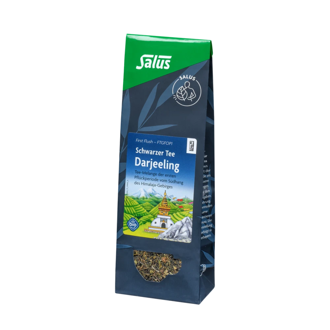 Salus Schwarzer Tee Darjeeling First Flush – Bio-Packung FTGFOP1, loser Tee aus dem Himalaya, 75 g