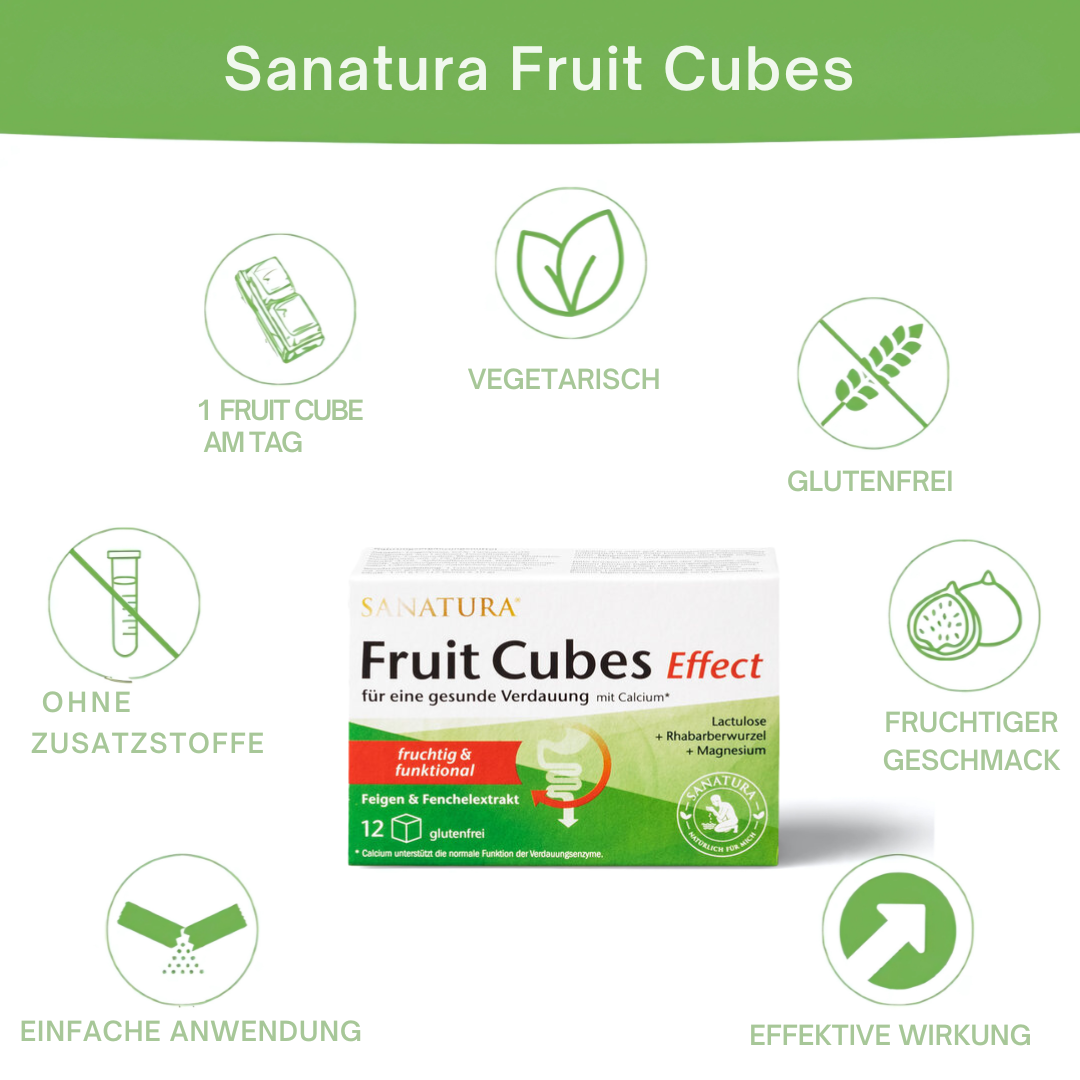 Sanatura Fruit Cubes Effect – vegetarisch, glutenfrei, fruchtig im Geschmack, ohne Zusatzstoffe, einfache Anwendung zur Förderung der Verdauung
