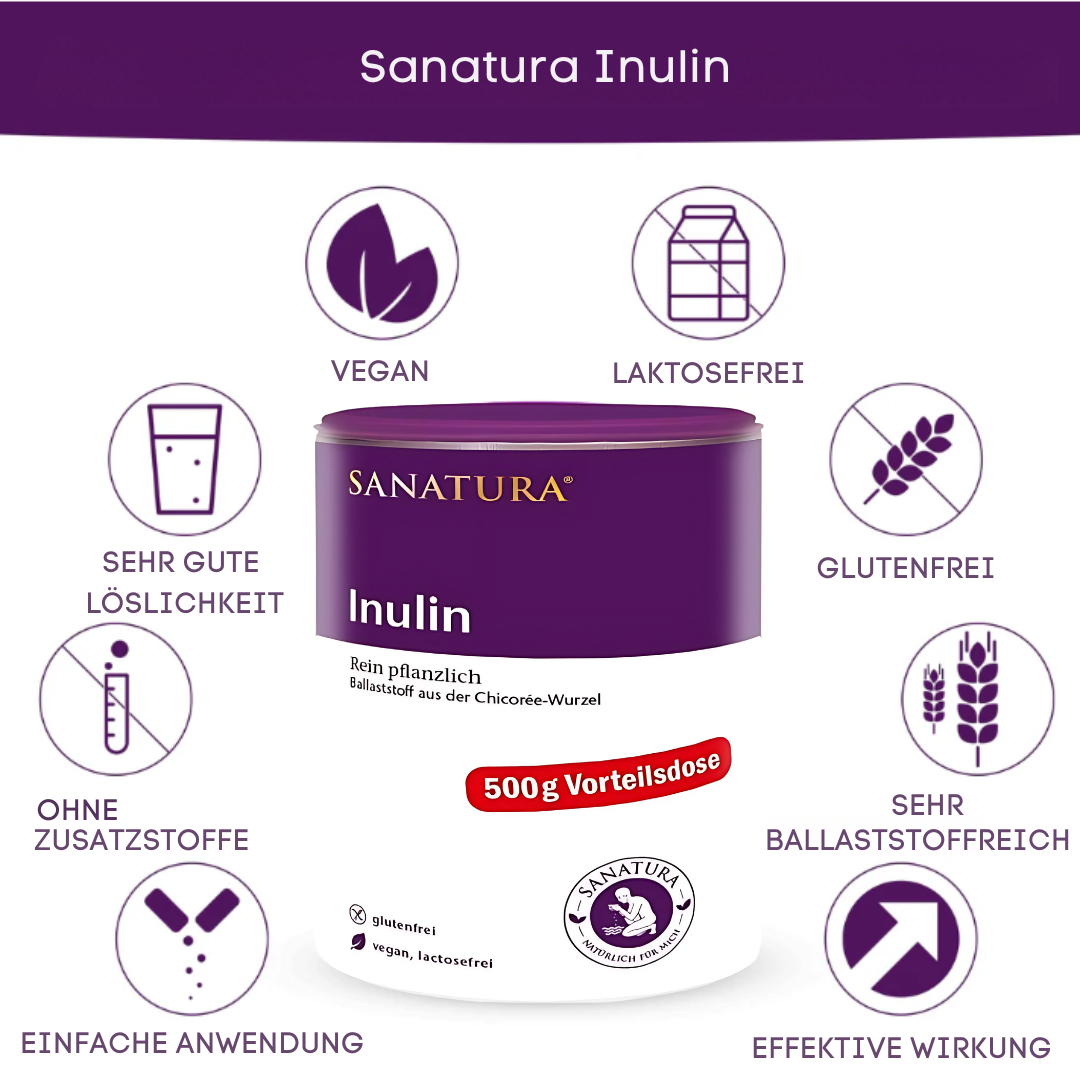 Sanatura Inulin 500 g – Vorteilsdose mit Inulin aus Chicorée, vegan, glutenfrei, laktosefrei, ballaststoffreich, ohne Zusatzstoffe und mit sehr guter Löslichkeit