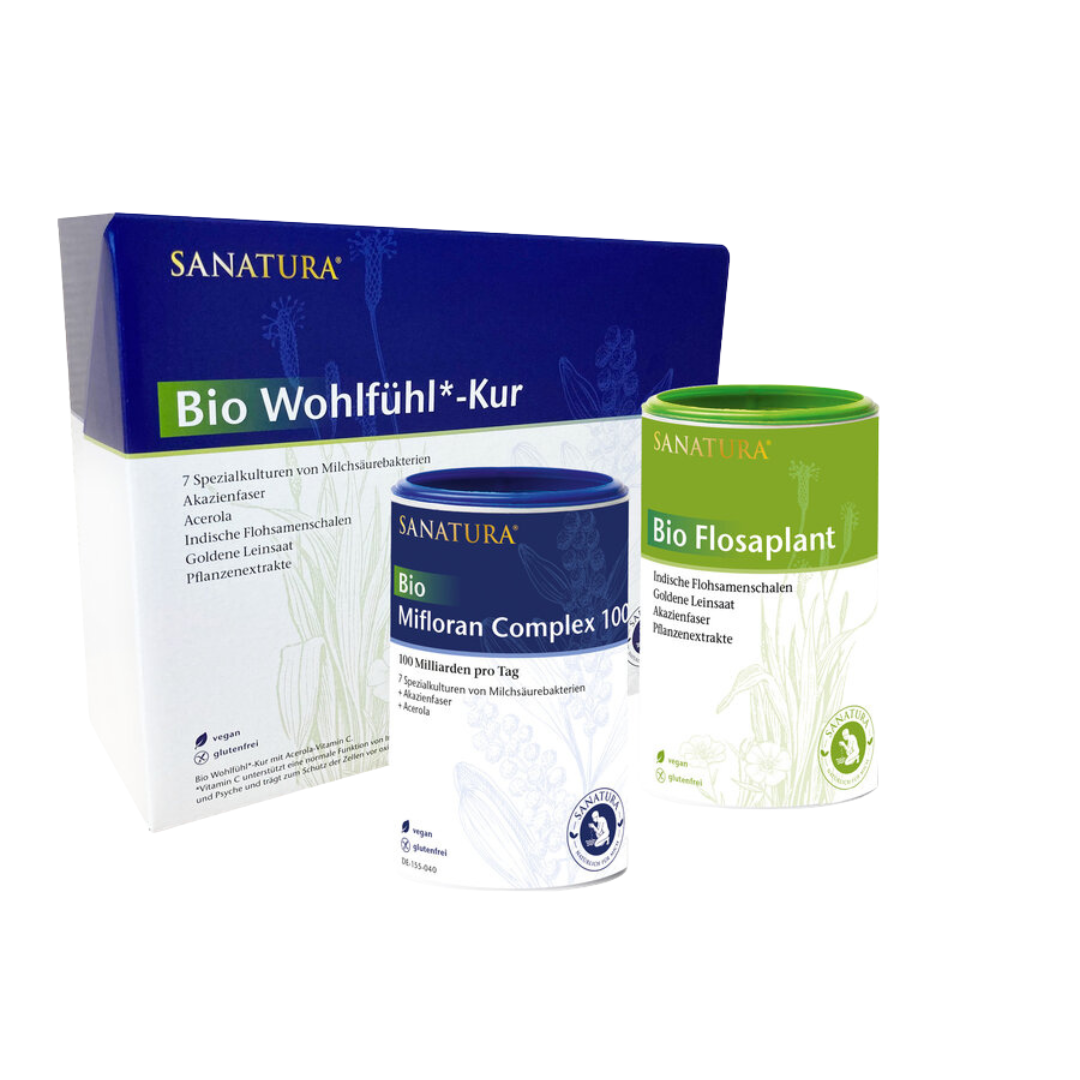 Sanatura Bio Wohlfühl-Kur mit Mifloran Complex 100 und Bio Flosaplant – Milchsäurebakterien, Ballaststoffe und Pflanzenextrakte für Darm und Wohlbefinden