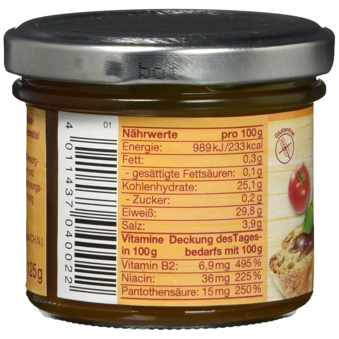 VITAM-R Klassik Hefeextrakt veganer Brotaufstrich 125 g Glas mit Nährwertangaben und Zutatenliste