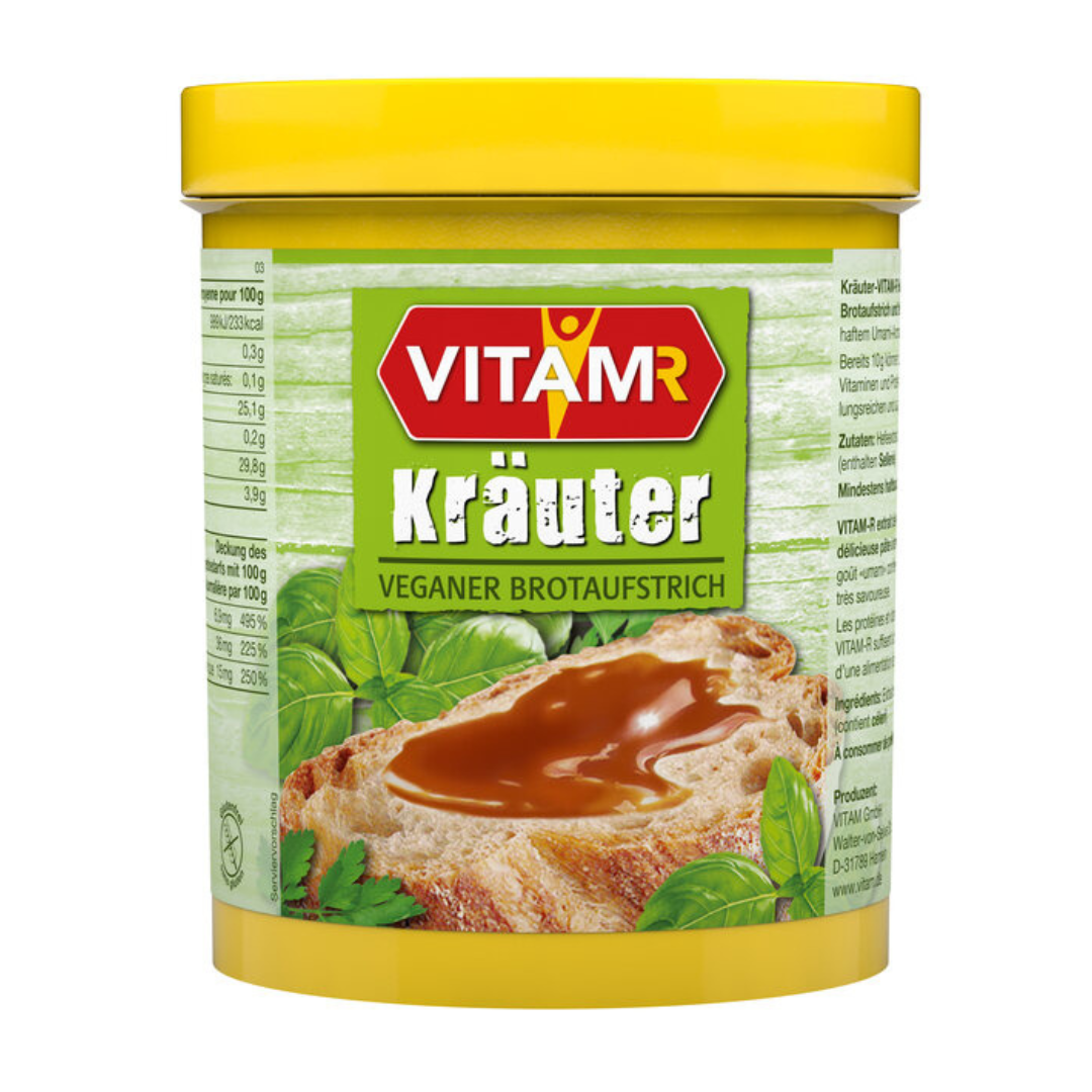 VITAM-R Kräuter Hefeextrakt veganer Brotaufstrich 1000 g Dose – Großpackung 1 kg: Veganer Kräuter-Brotaufstrich auf Hefebasis, aromatisch und vielseitig einsetzbar.